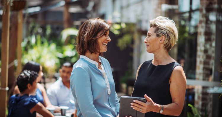 A financial professional works with her client.