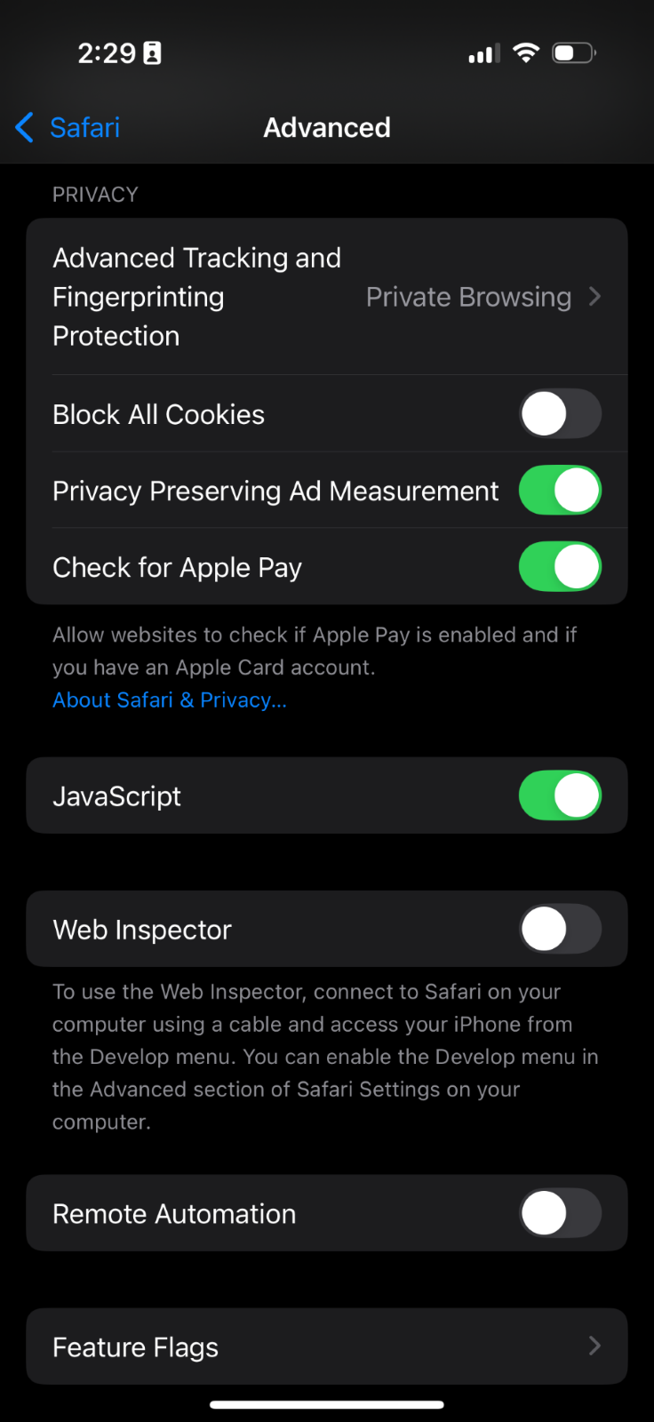 iOS privacy settings page 2