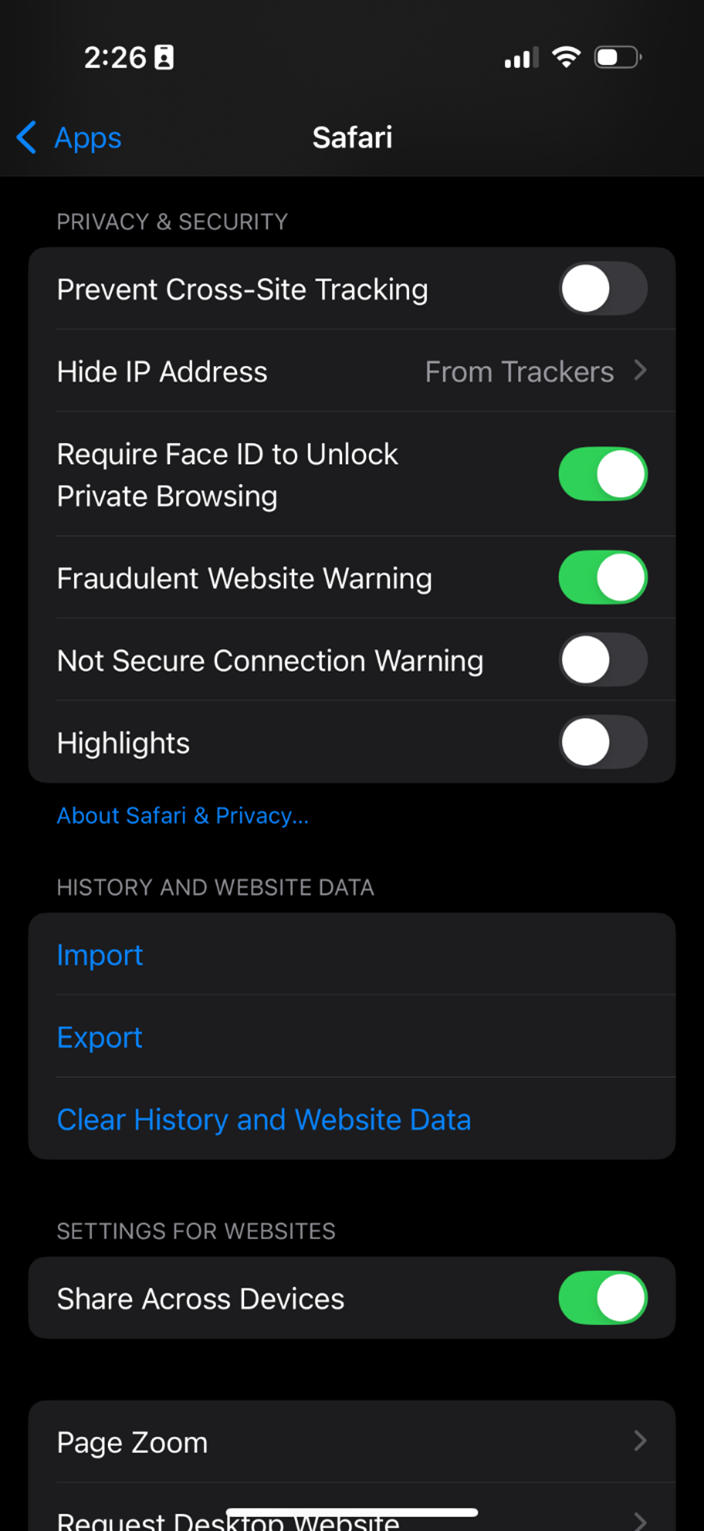 iOS privacy settings